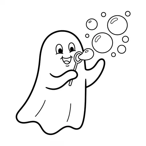 Easy Ghost Coloring Page — Blowing Bubbles with a Wand