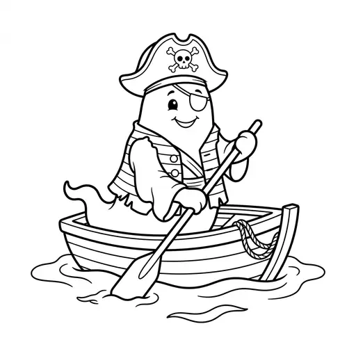 Ghost Coloring Page — Dressed as a Pirate on a Little Boat