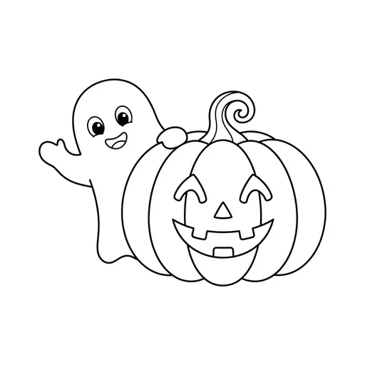 Easy Ghost Coloring Page — Peeking Behind a Pumpkin