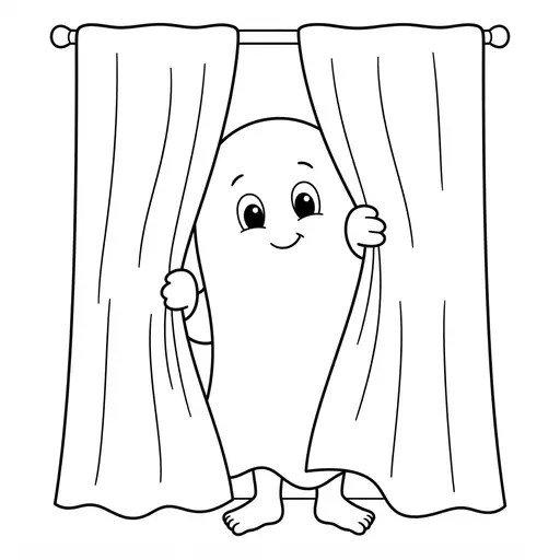 Ghost Coloring Page — Hiding Behind Heavy Curtains
