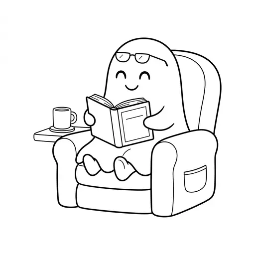 Ghost Coloring Page — Reading a Book in an Armchair