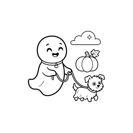 Ghost Coloring Page — Walking a Puppy on a Leash