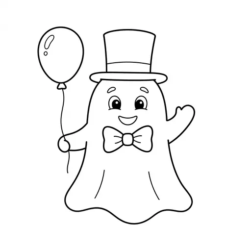 Easy Ghost Coloring Page — Wearing a Top Hat and Bow Tie