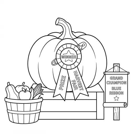 Pumpkin Coloring Page — With a Blue Prize Ribbon