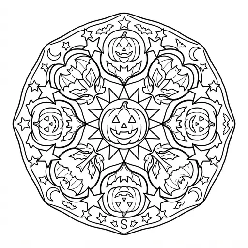 Mandala Coloring Page for Adults — Jack O Lanterns and Bats