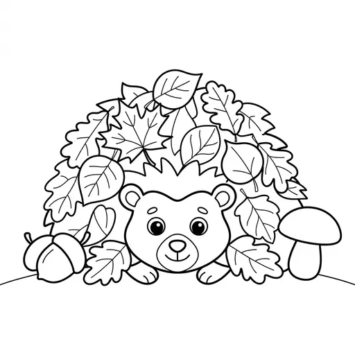 Easy Hedgehog Coloring Page — Under a Pile of Leaves