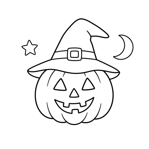 Easy Jack-O-Lantern Coloring Page — Wearing a Witch Hat