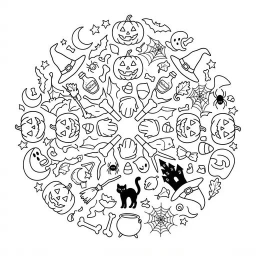 Pumpkin Coloring Page for Adults — Mandala With Spooky Icons