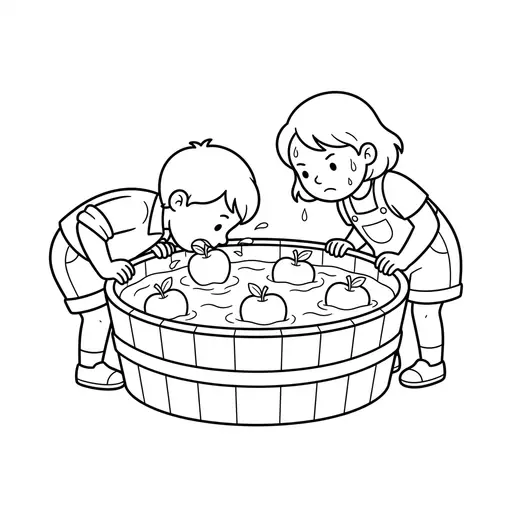 Trick Or Treat Coloring Page — Bobbing for Apples