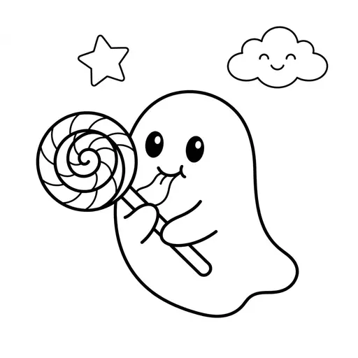 Easy Ghost Coloring Page — Eating a Sweet Lollipop