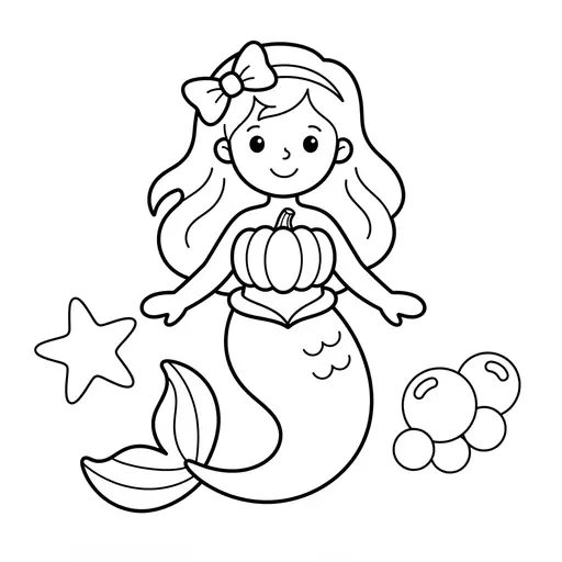 Easy Mermaid Coloring Page — With a Pumpkin Shell