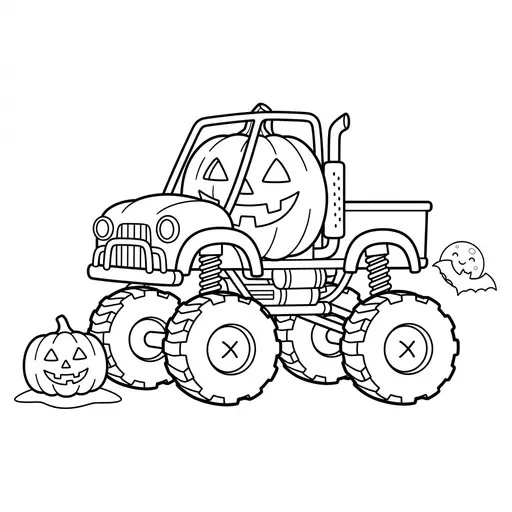 Monster Truck Coloring Page — Jack O Lantern Body and Big Tires