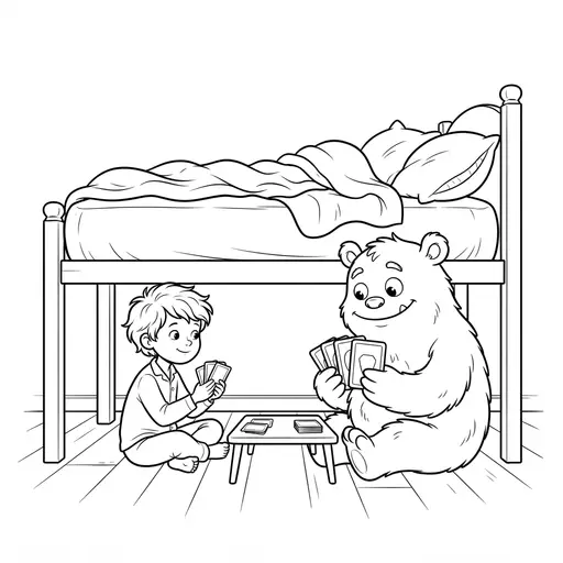 Monster Coloring Page — Playing Cards Under The Bed