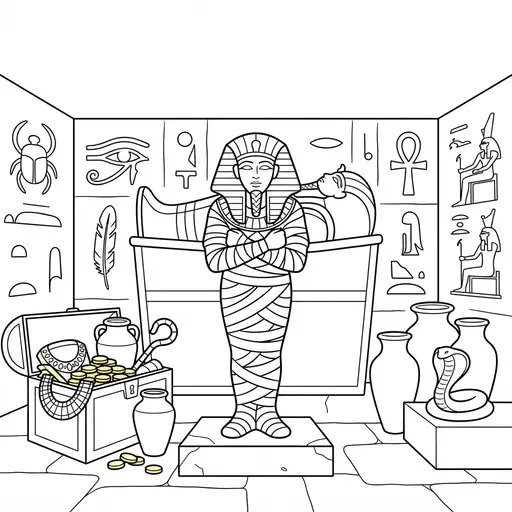 Mummy Coloring Page for Adults — in an Egyptian Tomb