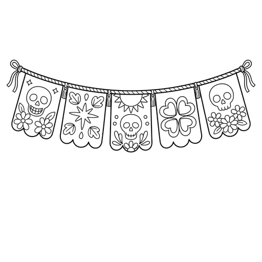 Banner Coloring Page — Papel Picado With Skulls