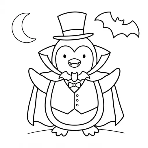 Penguin Coloring Page — Dressed as a Vampire
