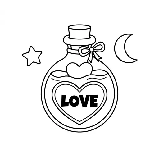 Easy Potion Bottle Coloring Page — With a Heart Label