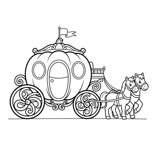 Pumpkin Carriage Coloring Page — With Swirly Wheels