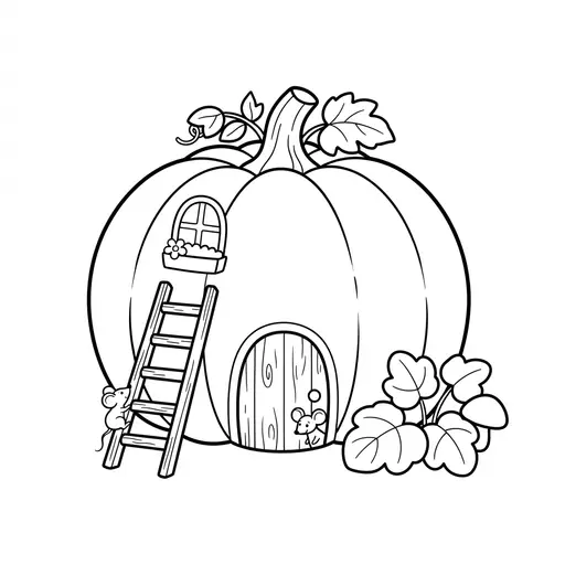 Jack-O-Lantern Coloring Page — House With a Door and Ladder