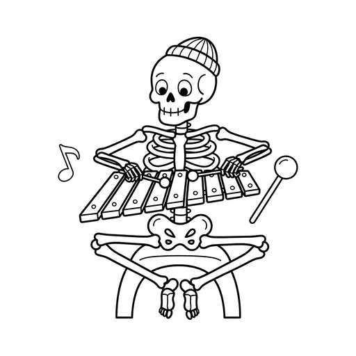 Skeleton Coloring Page — Playing Xylophone on Ribcage