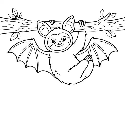 Sloth Coloring Page — Hanging in a Bat Costume