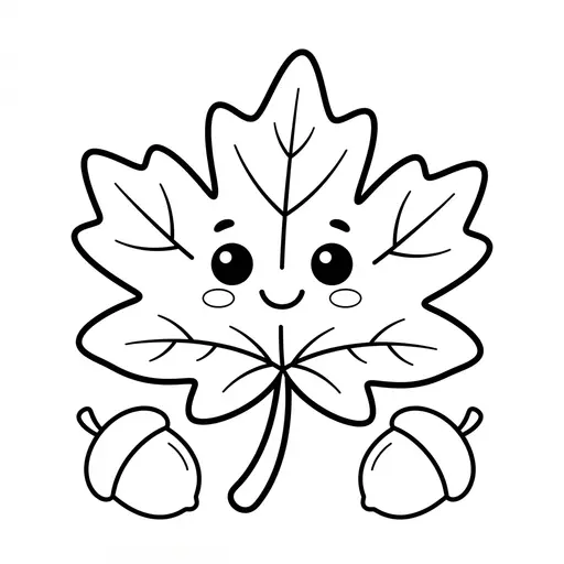 Easy Leaf Coloring Page — Smiling With Two Acorns