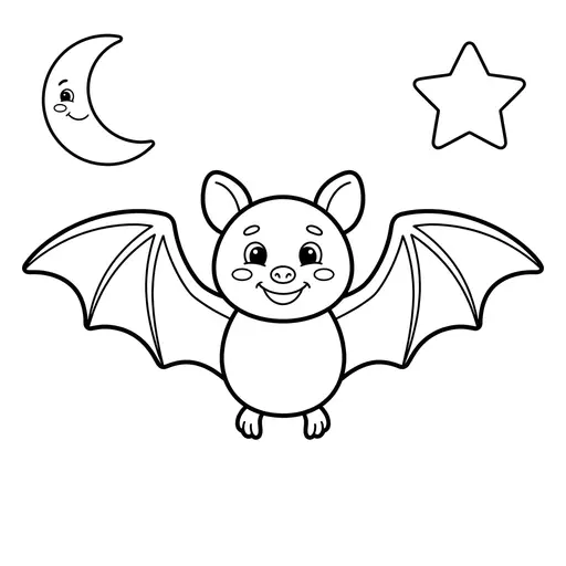 Easy Bat Coloring Page — With Open Wings