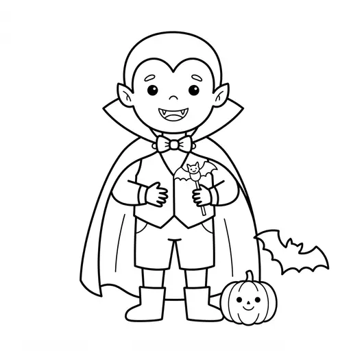 Easy Vampire Coloring Page — Standing With a Cape