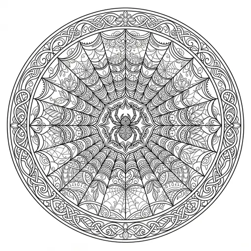 Spider Web Coloring Page — Intricate Mandala Design