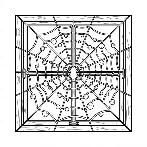 Spider Web Coloring Page for Adults — In a Window Frame