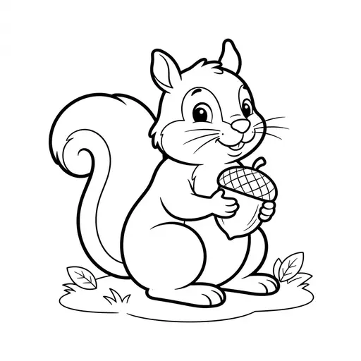 Easy Squirrel Coloring Page — Holding an Acorn