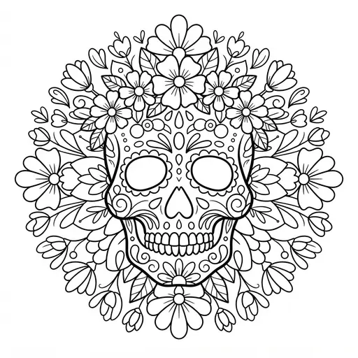 Sugar Skull Coloring Page for Adults — Mandala With Flowers