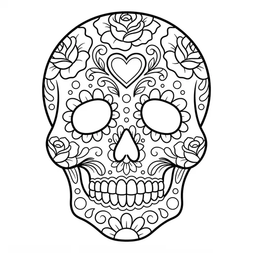 Sugar Skull Coloring Page for Adults — With Roses and Swirls