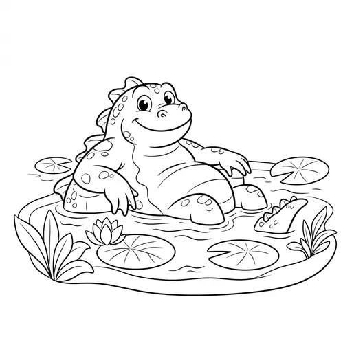 Swamp Monster Coloring Page — Relaxing in a Pond