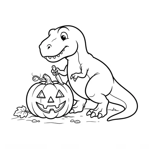 T-Rex Coloring Page — Carving a Jack-o-Lantern