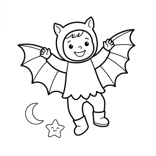 Easy Bat Coloring Page — Flapping Outstretched Wings