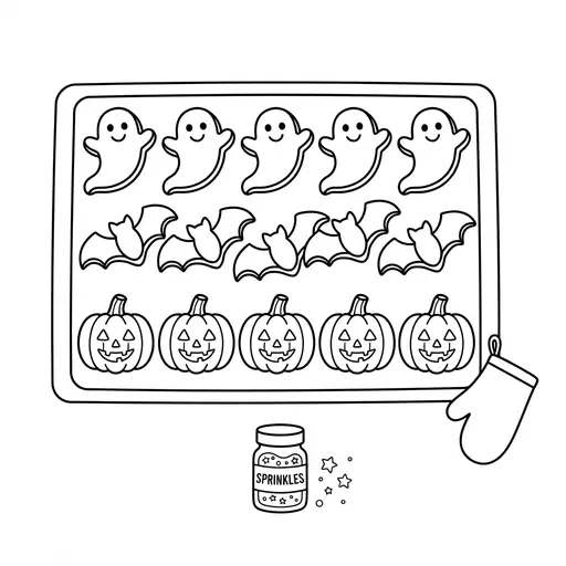 Cooky Coloring Page — Shaped Like Bats and Ghosts