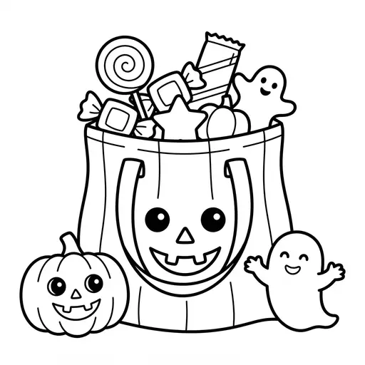 Easy Trick Or Treat Coloring Page — Bag Full Of Candy