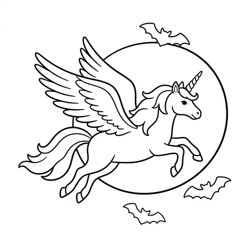 Unicorn Coloring Page — Flying Past Full Moon