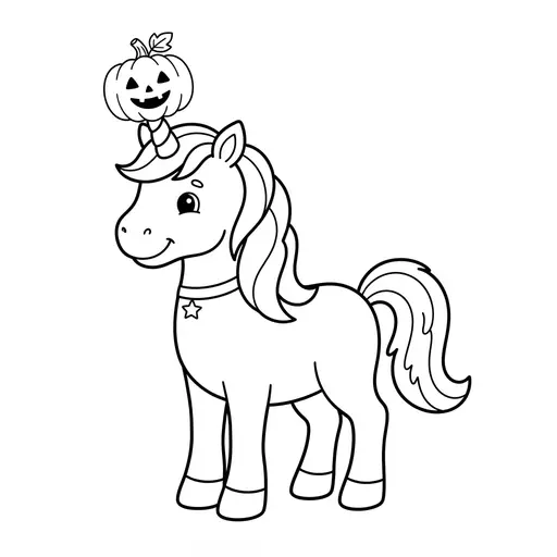 Easy Unicorn Coloring Page — With Pumpkin On Its Horn