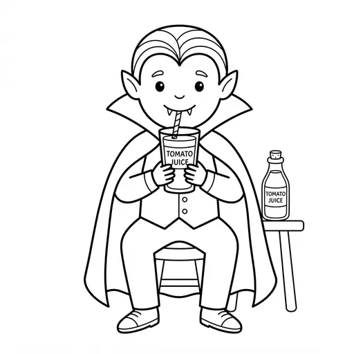 Vampire Coloring Page — Drinking Tomato Juice