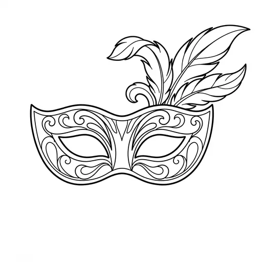 Masquerade Mask Coloring Page for Adults — Ornate Venetian Style With Feathers