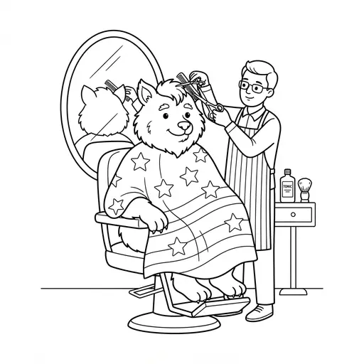 Werewolf Coloring Page — Getting a Haircut at Barber Shop