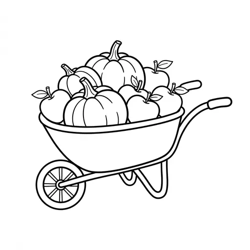 Easy Wheelbarrow Coloring Page — Full of Pumpkins and Apples