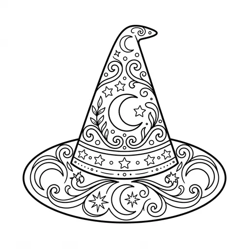 Witch Hat Coloring Page for Adults — Mandala With Swirls and Moons