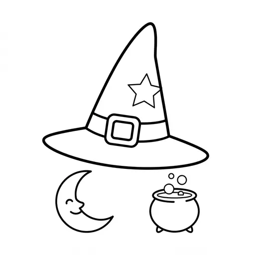 Easy Witch Hat Coloring Page — With a Buckle and a Star