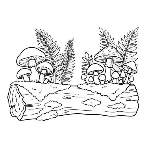 Mushroom Coloring Page for Adults — Growing on a Mossy Log