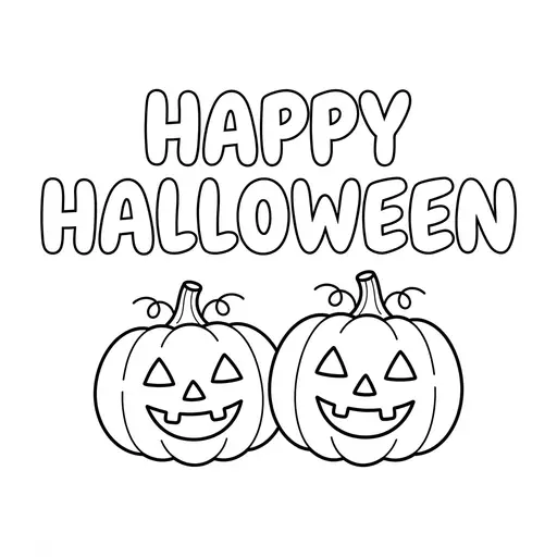 Happy Halloween Coloring Page — Bubble Letters With Pumpkins