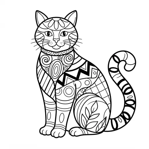 Cat Coloring Page for Adults — With Intricate Patterns