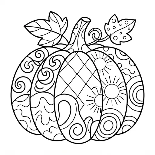 Pumpkin Coloring Page for Adults — With Doodle Patterns
